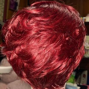 Burgundy/Red Short Cut Wig. Human Hair Blend